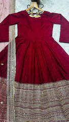 Ravishing Red Rayon Embroidered Work Anarkali Suit