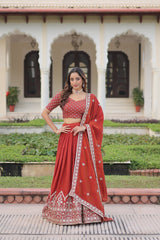 Pretty Red Silk Embroidered Lehenga Choli