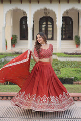 Pretty Red Silk Embroidered Lehenga Choli