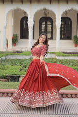 Pretty Red Silk Embroidered Lehenga Choli