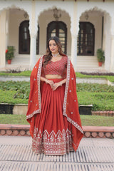Pretty Red Silk Embroidered Lehenga Choli