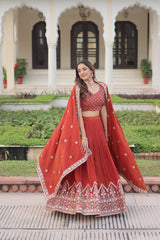 Pretty Red Silk Embroidered Lehenga Choli