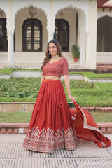 Pretty Red Silk Embroidered Lehenga Choli