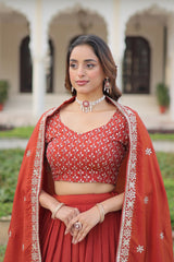 Pretty Red Silk Embroidered Lehenga Choli