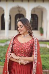 Pretty Red Silk Embroidered Lehenga Choli