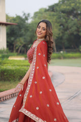 Pretty Red Silk Embroidered Lehenga Choli