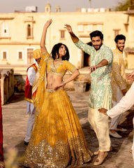 Pretty Yellow Georgette Mirror Work Lehenga Choli