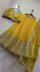 Pretty Yellow Georgette Mirror Work Lehenga Choli