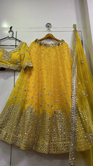 Pretty Yellow Georgette Mirror Work Lehenga Choli