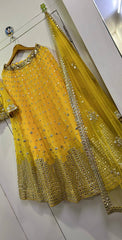 Pretty Yellow Georgette Mirror Work Lehenga Choli