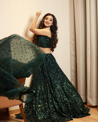 Stylish Green Tapeta Satin Silk Sequence Work Lehenga Choli