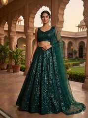 Stylish Green Tapeta Satin Silk Sequence Work Lehenga Choli
