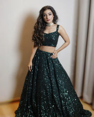 Stylish Green Tapeta Satin Silk Sequence Work Lehenga Choli