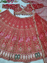 Stylish Red Silk With Embroidery Work Lehenga Choli