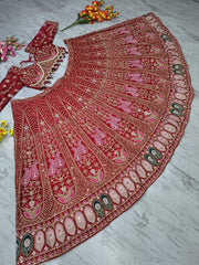 Stylish Red Silk With Embroidery Work Lehenga Choli
