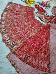 Stylish Red Silk With Embroidery Work Lehenga Choli