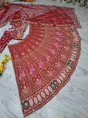 Stylish Red Silk With Embroidery Work Lehenga Choli