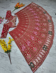 Stylish Red Silk With Embroidery Work Lehenga Choli