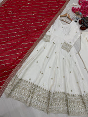 Stylish Red Silk With Sequence Work Anarkali Gown