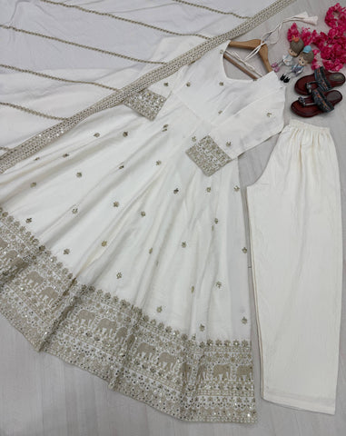 Stylish Red Silk With Sequence Work Anarkali Gown