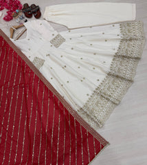 Stylish Red Silk With Sequence Work Anarkali Gown