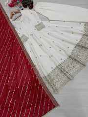 Stylish Red Silk With Sequence Work Anarkali Gown