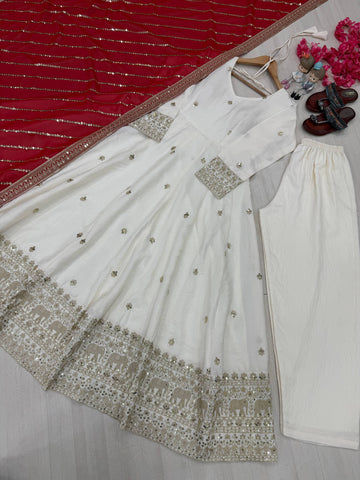 Stylish Red Silk With Sequence Work Anarkali Gown