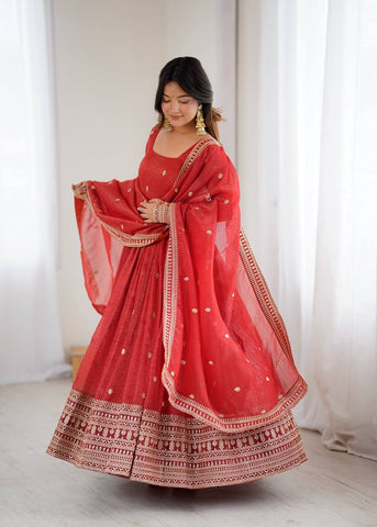 Exclusive Red Silk Work Anarkali Gown