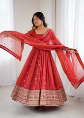 Exclusive Red Silk Work Anarkali Gown