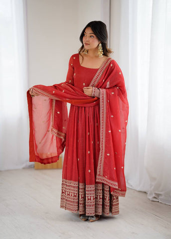 Exclusive Red Silk Work Anarkali Gown