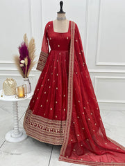Exclusive Red Silk Work Anarkali Gown