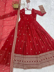 Exclusive Red Silk Work Anarkali Gown