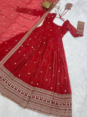 Exclusive Red Silk Work Anarkali Gown