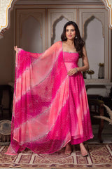 Exclusive Pink Foux Gorgette with Mirror Handwork Anarkali Suit