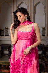 Exclusive Pink Foux Gorgette with Mirror Handwork Anarkali Suit