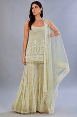 Exclusive Soft Net Heavy Chine Sequence Plazzo Suit