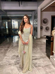 Exclusive Soft Net Heavy Chine Sequence Plazzo Suit