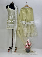 Exclusive Soft Net Heavy Chine Sequence Plazzo Suit