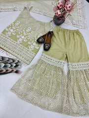 Exclusive Soft Net Heavy Chine Sequence Plazzo Suit