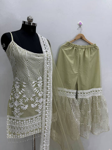 Exclusive Soft Net Heavy Chine Sequence Plazzo Suit