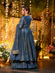 Stunning Blue Heavy Vichitra Silk Anarkali Suit