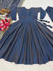 Stunning Blue Heavy Vichitra Silk Anarkali Suit