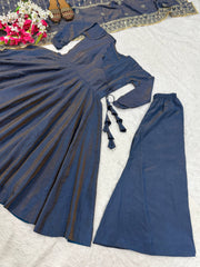 Stunning Blue Heavy Vichitra Silk Anarkali Suit