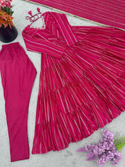 Lovely Pink Mal Chanderi with Mirror Work Ruffle Gown