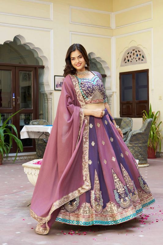 Gorgeous Purple Georgette Lehenga Choli with Heavy Embroidery Work
