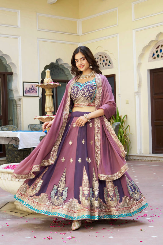 Gorgeous Purple Georgette Lehenga Choli with Heavy Embroidery Work