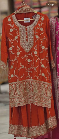 Captivating Pink Chinon Silk with Embroidery Work Sharara Suit