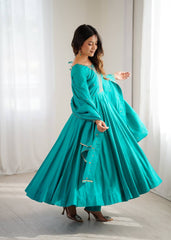 Exotic Teal Roman Chanderi Silk Anarkali Suit