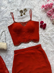 Party Wear Red Color Diamond Work Lehenga