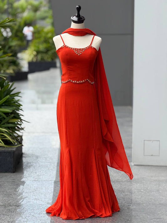 Party Wear Red Color Diamond Work Lehenga